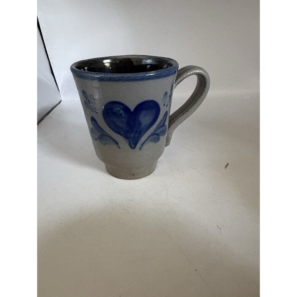 Rowe Pottery Works Heart Mug Salt Glazed Pottery Vintage RPW Wisconsin Made USA